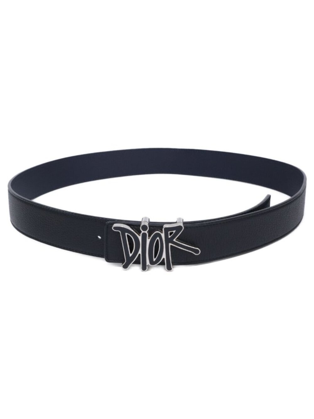 Dior x Shawn Stussy Logo Buckle Reversible Leather Belt